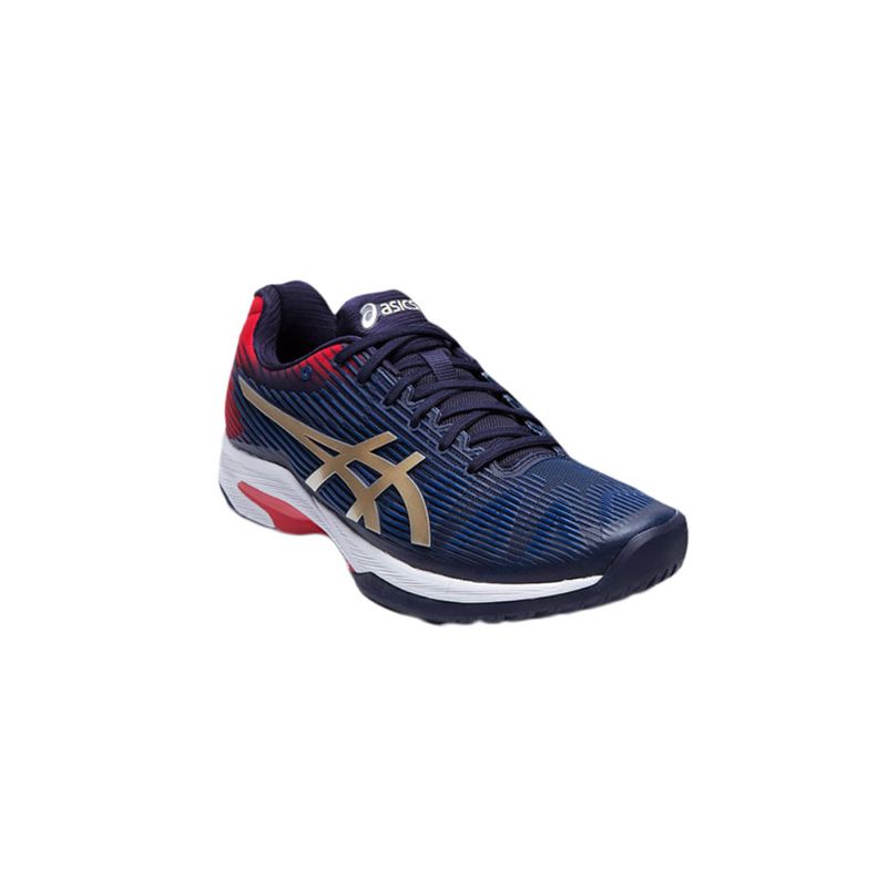 asics men's solution speed ff tennis shoes peacoat and champagne