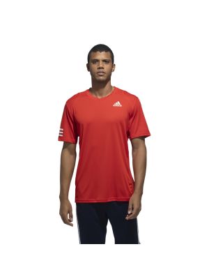 Adidas Crew Neck Striped Men's T-Shirt - Vivid Red & White